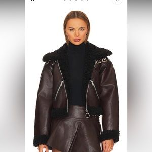 WeWoreWhat Cropped Faux Sherpa Moto Jacket